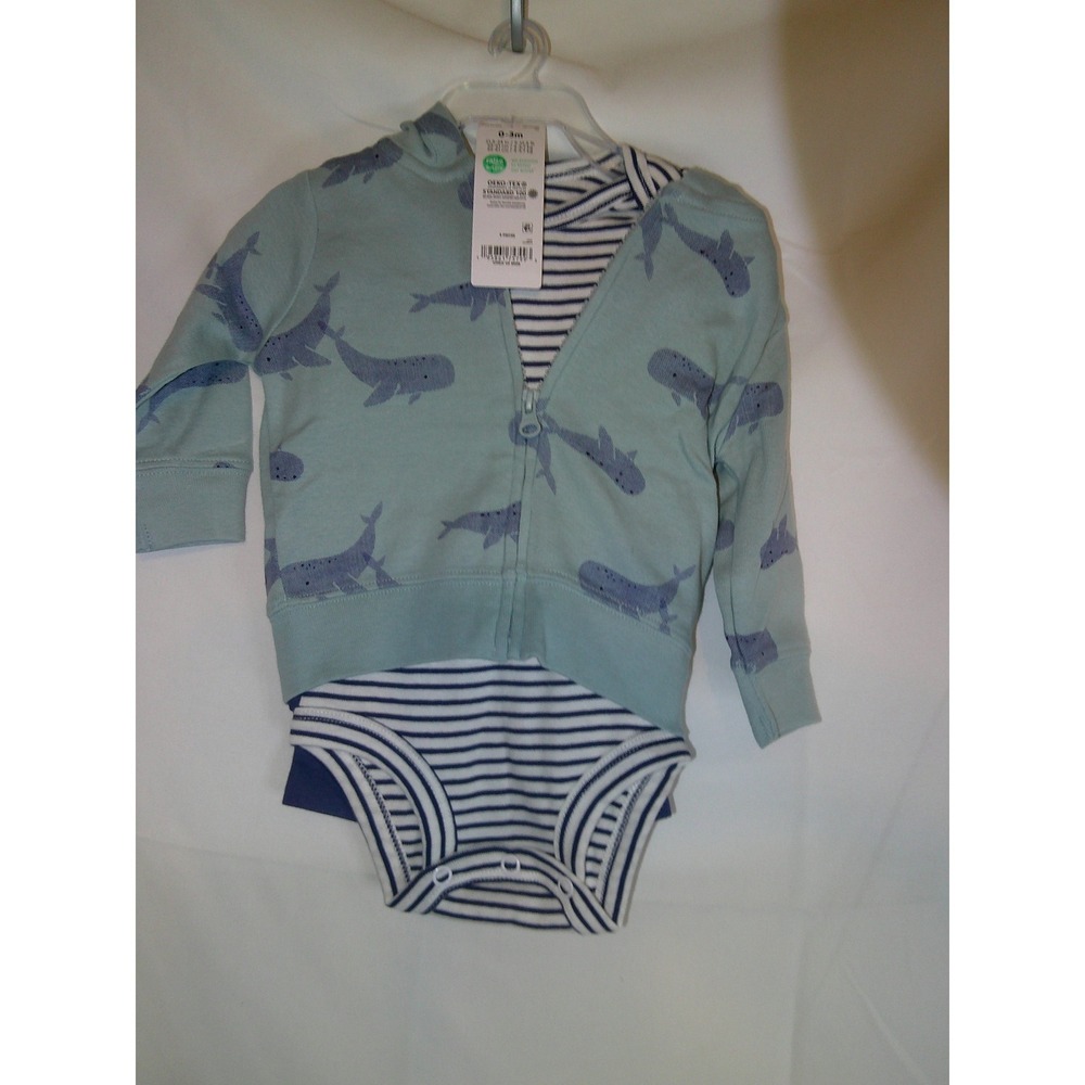 Carter's Baby Outfit Set Whale Print Hoodie Bodysuit 3‎ Piece 0-3M NWT